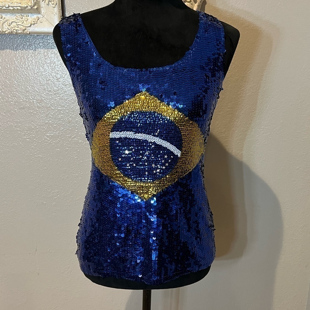 Holin z stone Brazilian flag sequined tank top - Picture 2 of 9